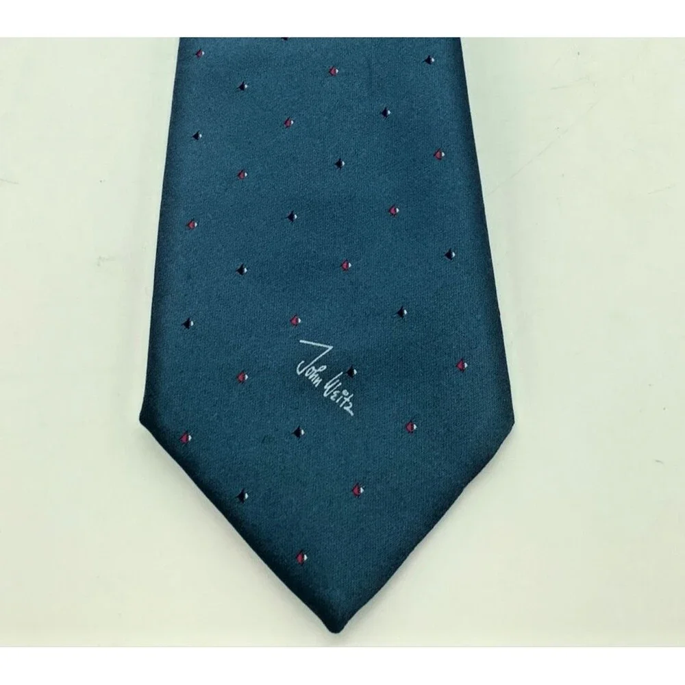 John Weitz Necktie Vintage Micro Dot Poly Silk Blend Classic Blue Retro Hipster
